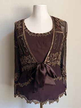 MARINA 100% silk beaded Chocolate Brown Set size M